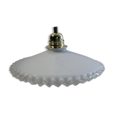 Vintage suspension lamp in white opaline with serrated edges