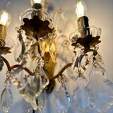 Pair of bronze wall lights and crystal pendants