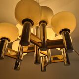 Vintage chandelier in brass and chrome by Gaetano Sciolari for Sciolari, Italy