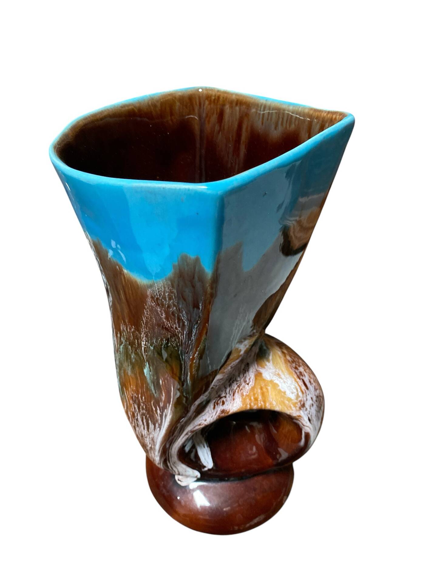 Large Sculptural Vase Vintage 50s/60s – Turquoise Flamed Ceramic