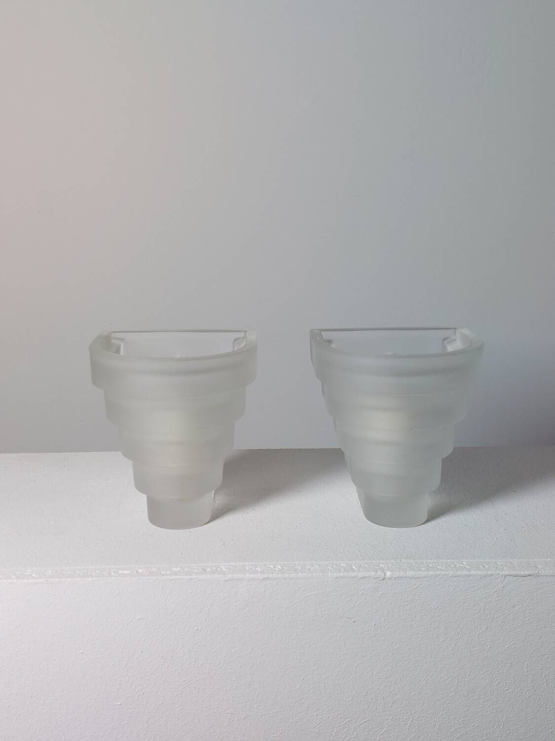 Vintage stepped frosted glass wall lamps art deco revival