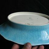 Panière enamels de Longwy decoration turquoise blue background and flowers