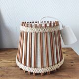 Suspension vintage 70 en lin et rotin