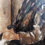 1966 vintage "seated figure" modernist style swedish portrait oil painting, framed