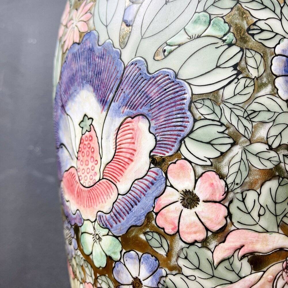 Large vintage ceramic flower table lamp, Italy, 1970s