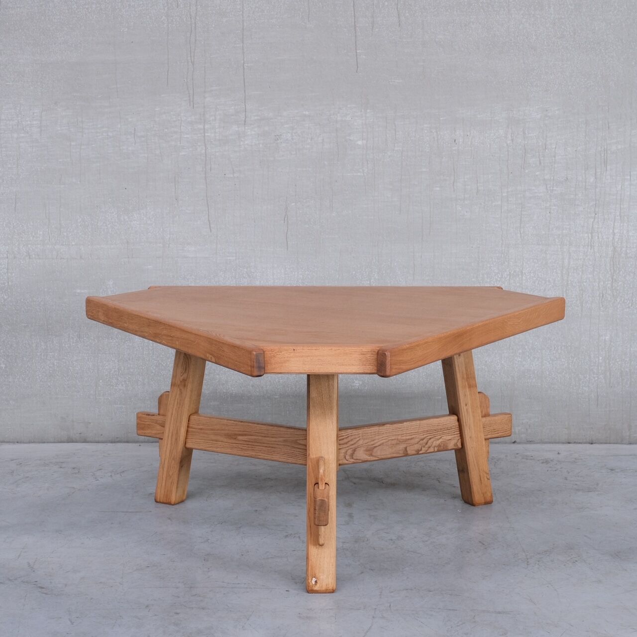 Brutalist oak mid-century triangular dining table