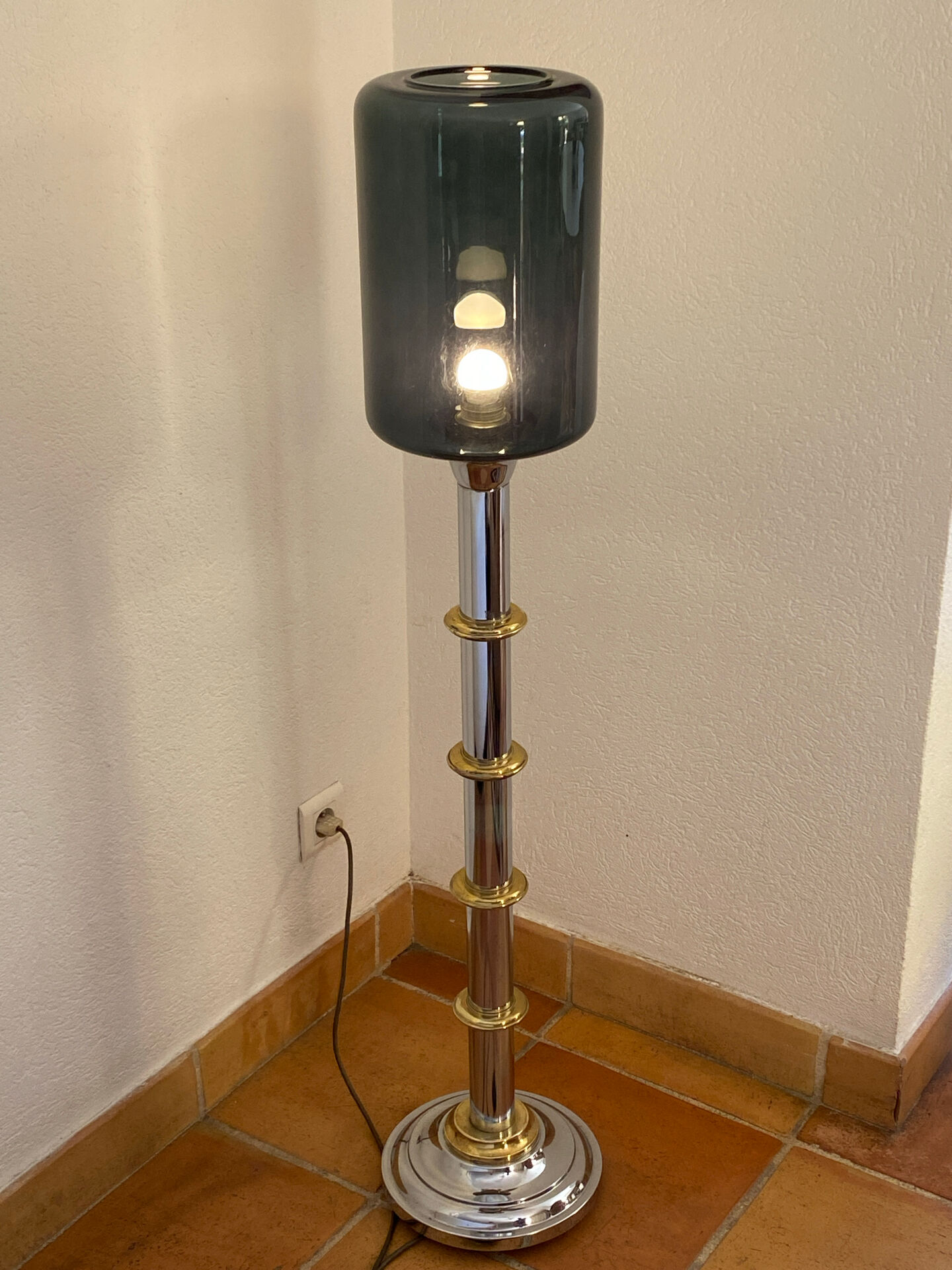 Metal and smoked glass floor lamp
