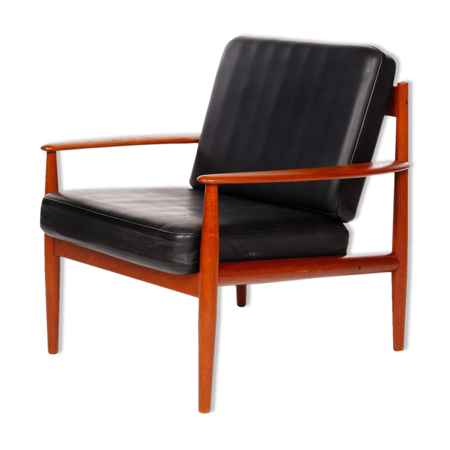 Armchair by Grete Jalk, France Son, cowhide leather and vintage teak from the 1960s