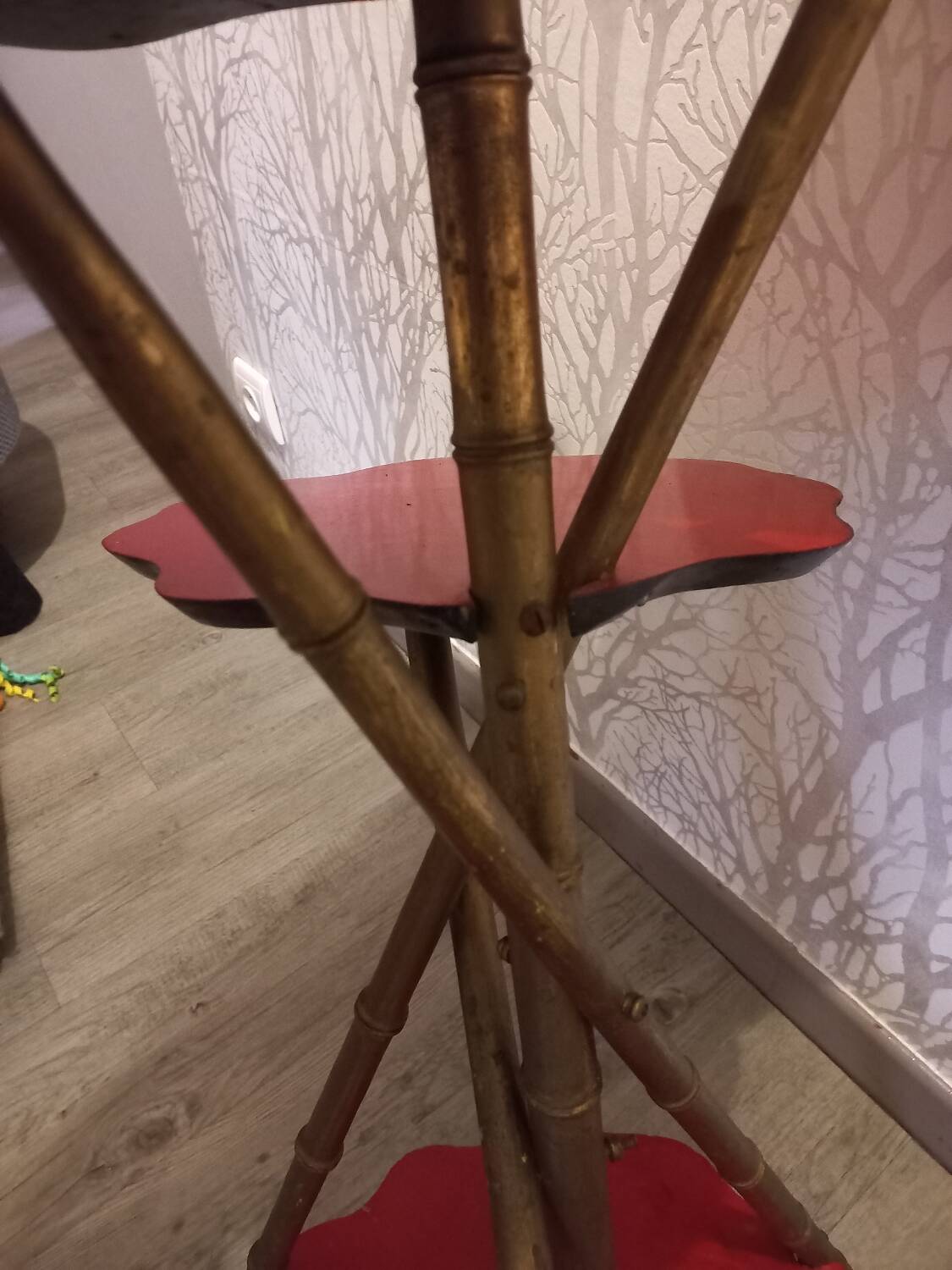 Wooden stool, bamboo legs