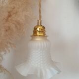 Vintage tulip-shaped portable lamp in frosted glass
