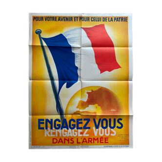 Affiche originale "Engagez-vous, rengagez-vous dans l'Armée" 60x78cm 1939