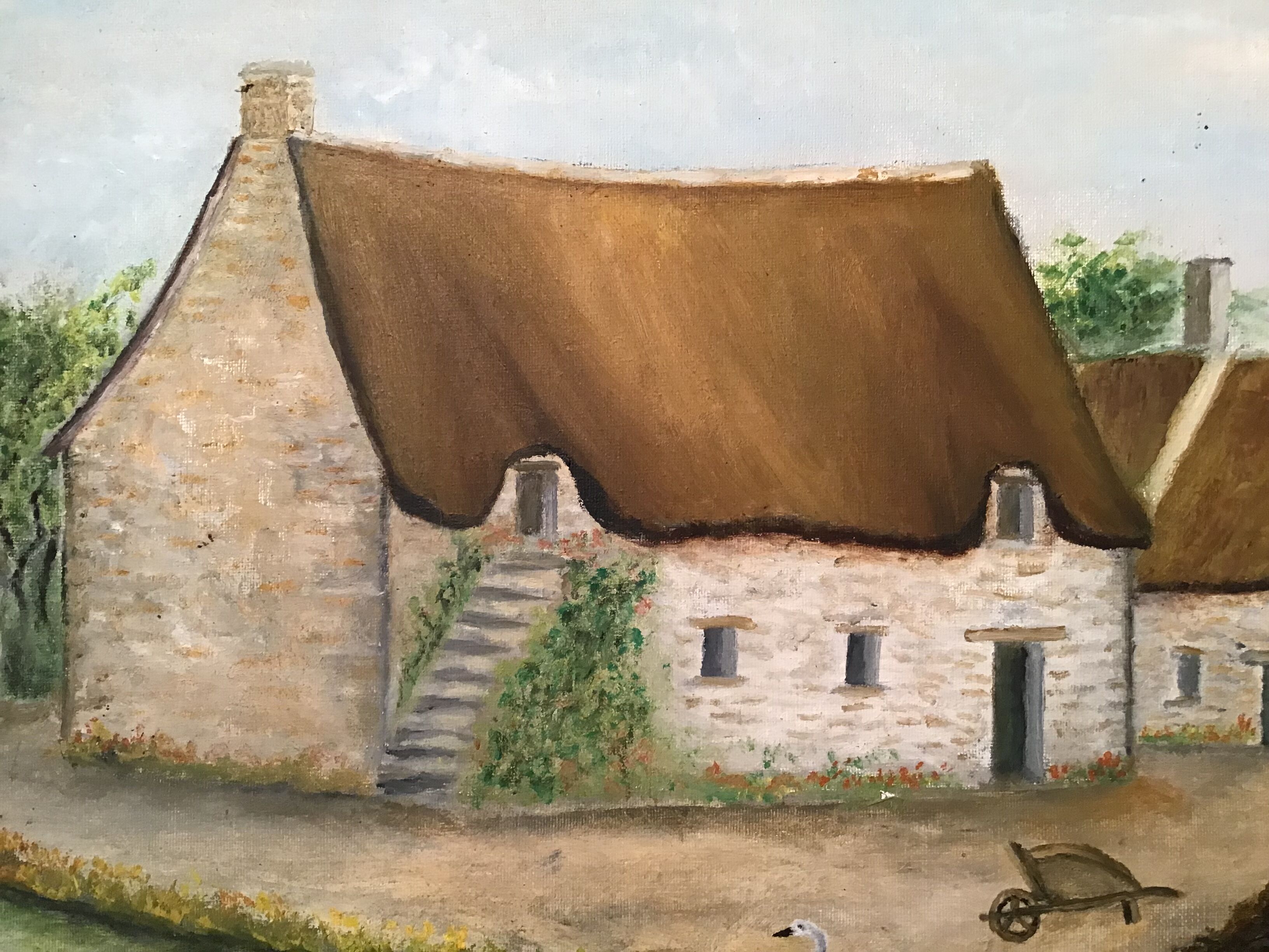 Old painting, farmhouse landscape signed Louis Dubois and dated 83