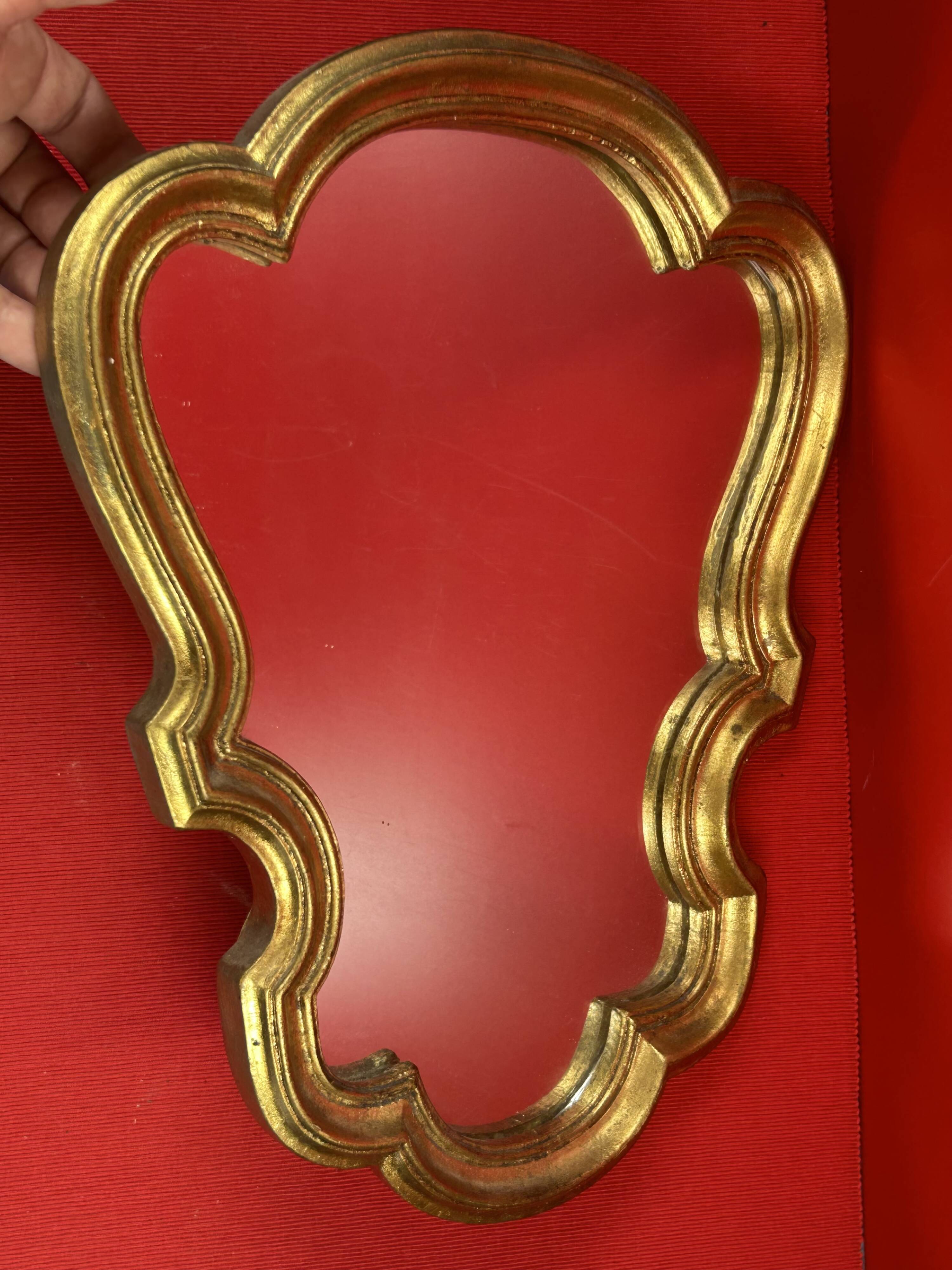 Baroque alcove mirror in gilded wood with Louis XV style moldings - 39.5 x 31.5 cm