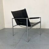 Fauteuil de salon moderne en cuir noir par Martin Visser pour T Spectrum, années 1960