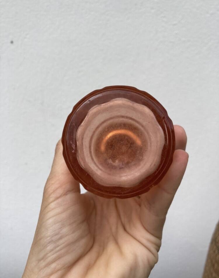 Pink art deco glass perfume bottle