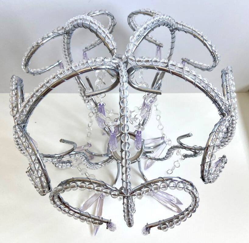 Abat-jour chapeau lustre suspension plafonnier lampe déco de perles et pampilles