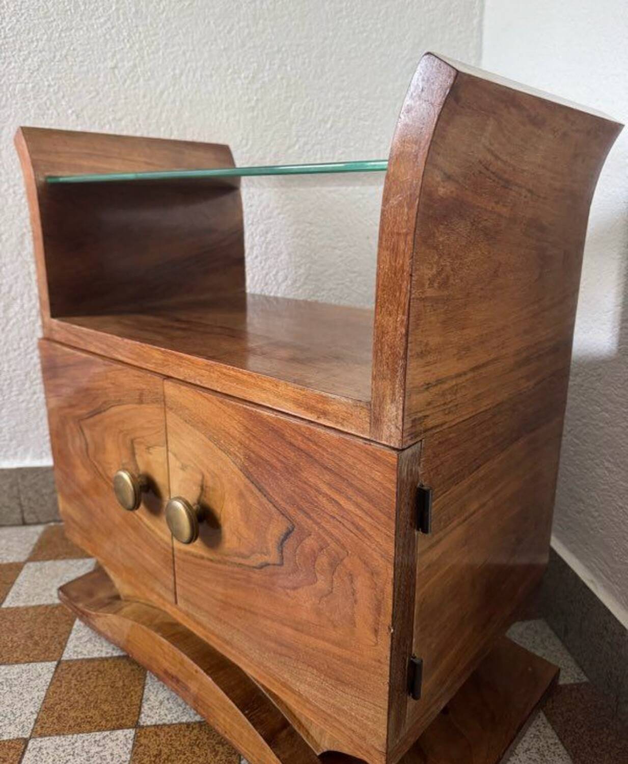 Art Deco bedside table in wood and mirror