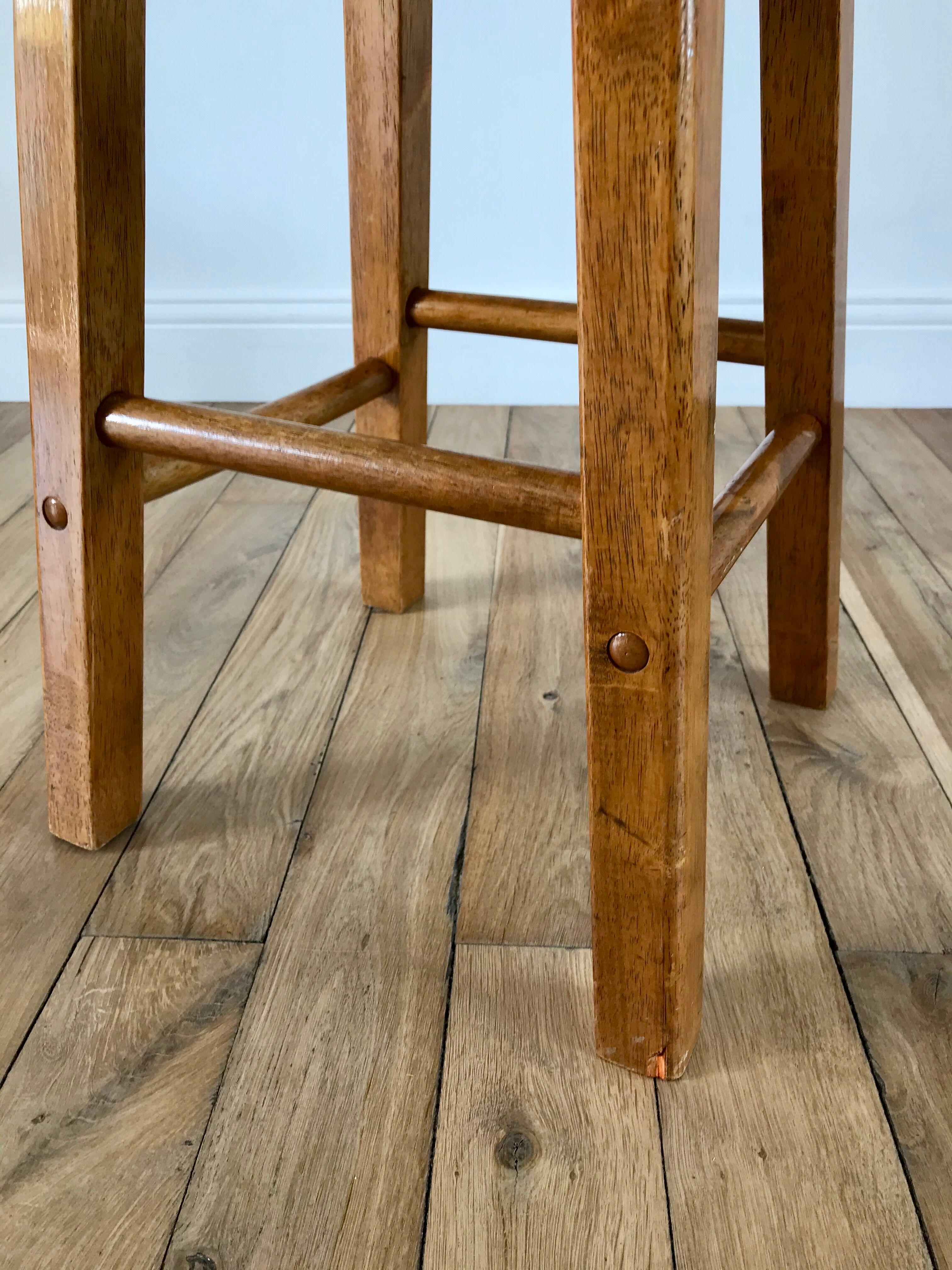 Pair of high stools / bar varnished wood 60-70s
