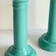 Pair of vintage ocean blue ceramic candlesticks