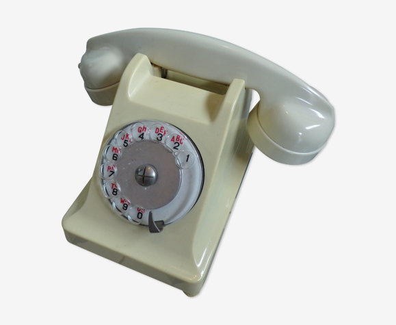 Téléphone vintage à cadran en bakélite blanche