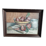 Vintage French still life in watercolour, signed Asquiedge