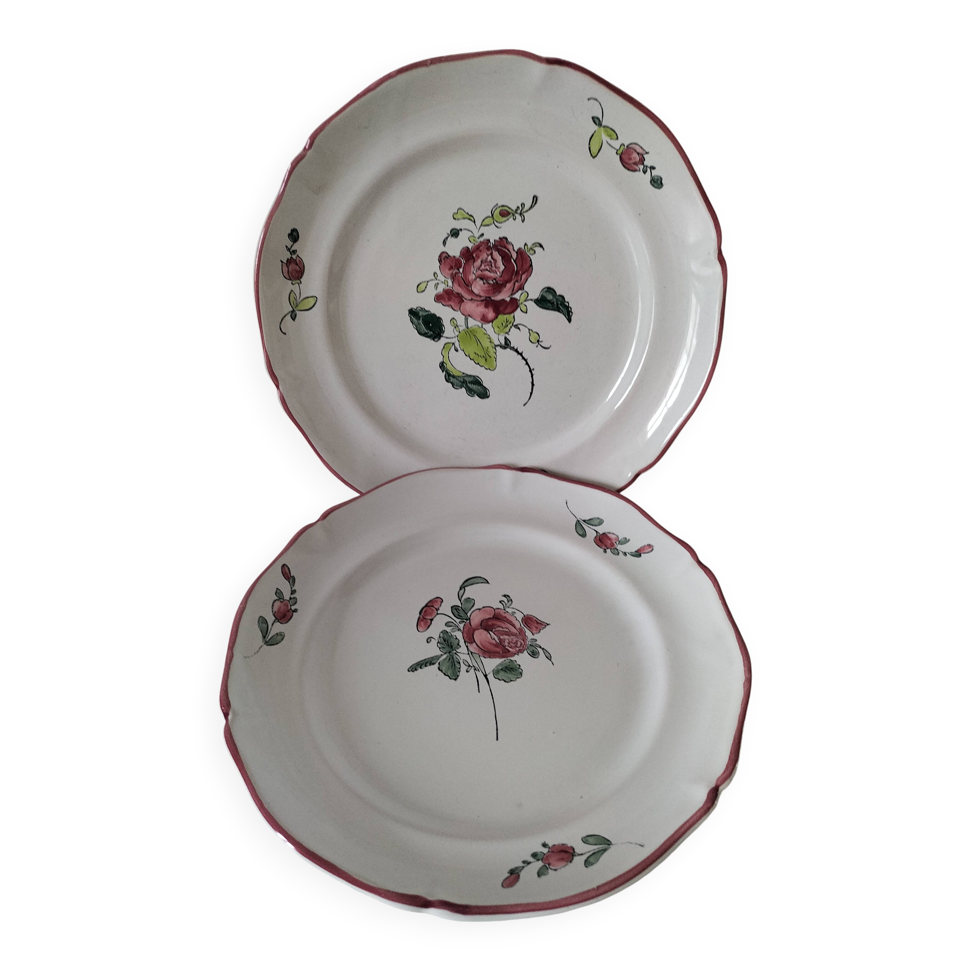 Pair of hand-painted antique plates – antique rose motif