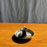 Small hand-held candle holder in two-tone brown and gray stoneware H6.5