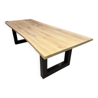 Solid oak table and black metal U legs - 260 x 100 cm