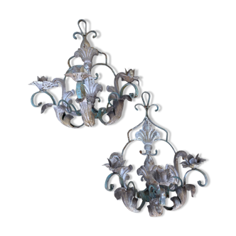Pair of wrought iron wall lamps 1940