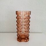 Large vintage vase textured pastel pink glass – Made in France