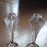 1 set of 2 vintage crystal candle holders