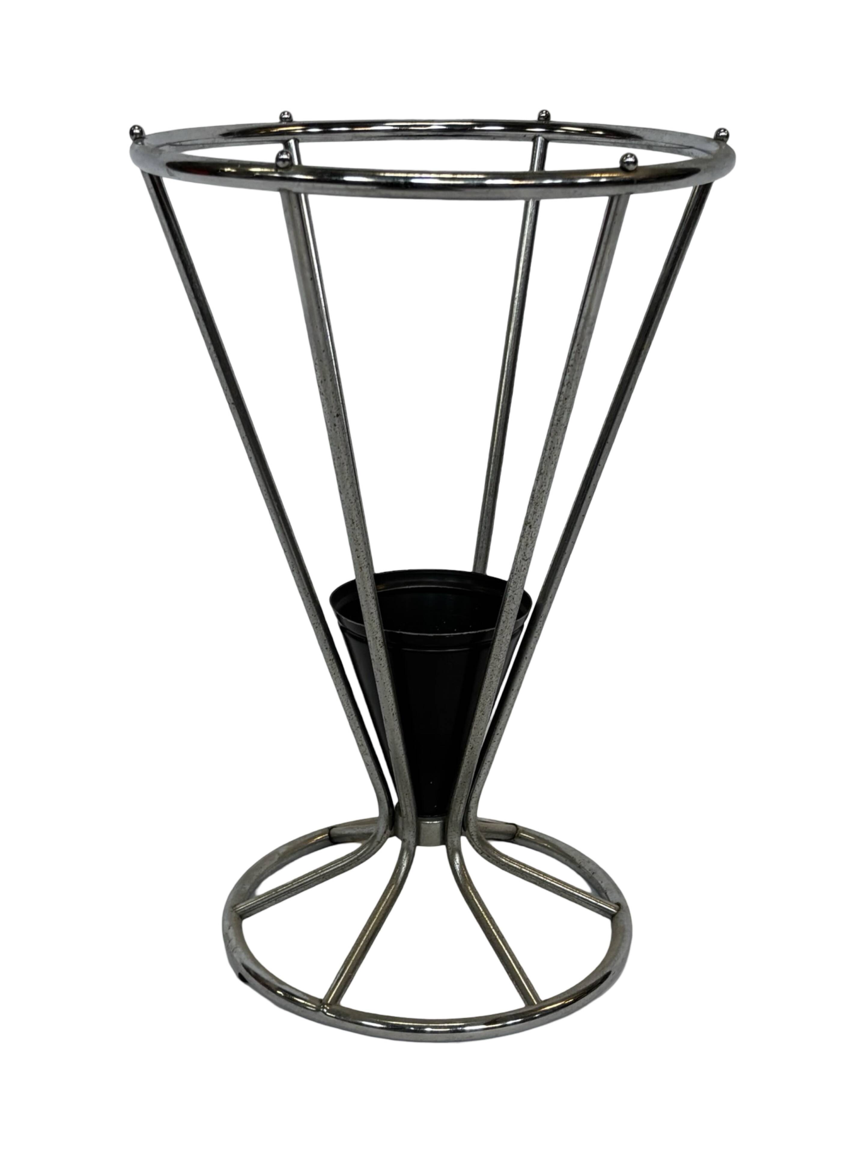 Vintage Umbrella stand chrome round black Dutch Art Deco
