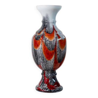 Orange White Black Multicolor Murano Glass Vase by Carlo Moretti – Italy 1970s, Tall Centerpiece