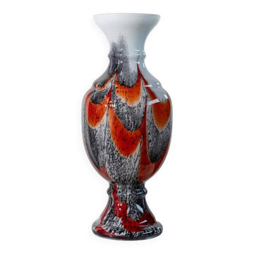 Orange White Black Multicolor Murano Glass Vase by Carlo Moretti – Italy 1970s, Tall Centerpiece