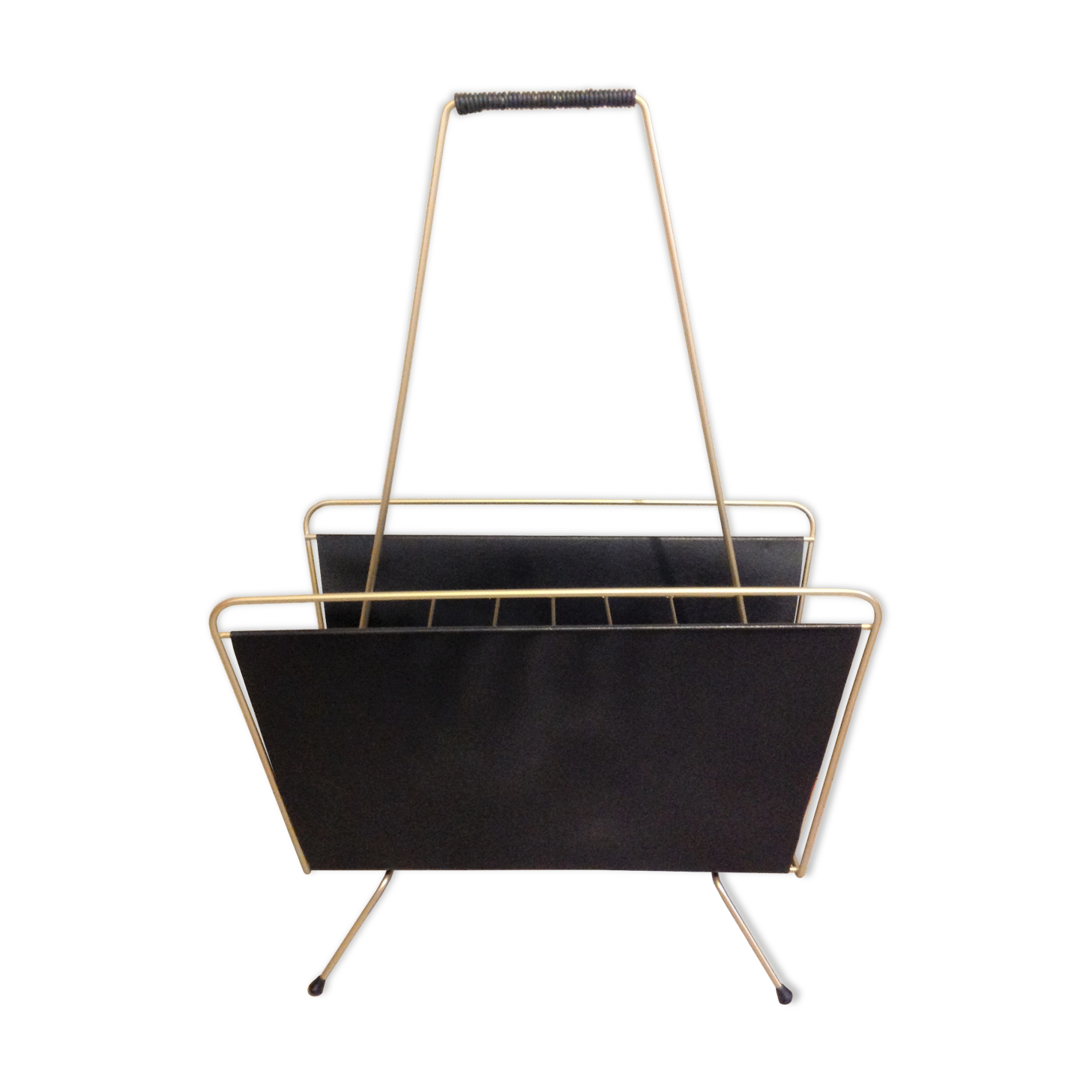 Magazine holder in gold metal and black / vintage dressing 60s-70s