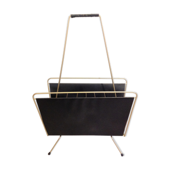 Magazine holder in gold metal and black / vintage dressing 60s-70s