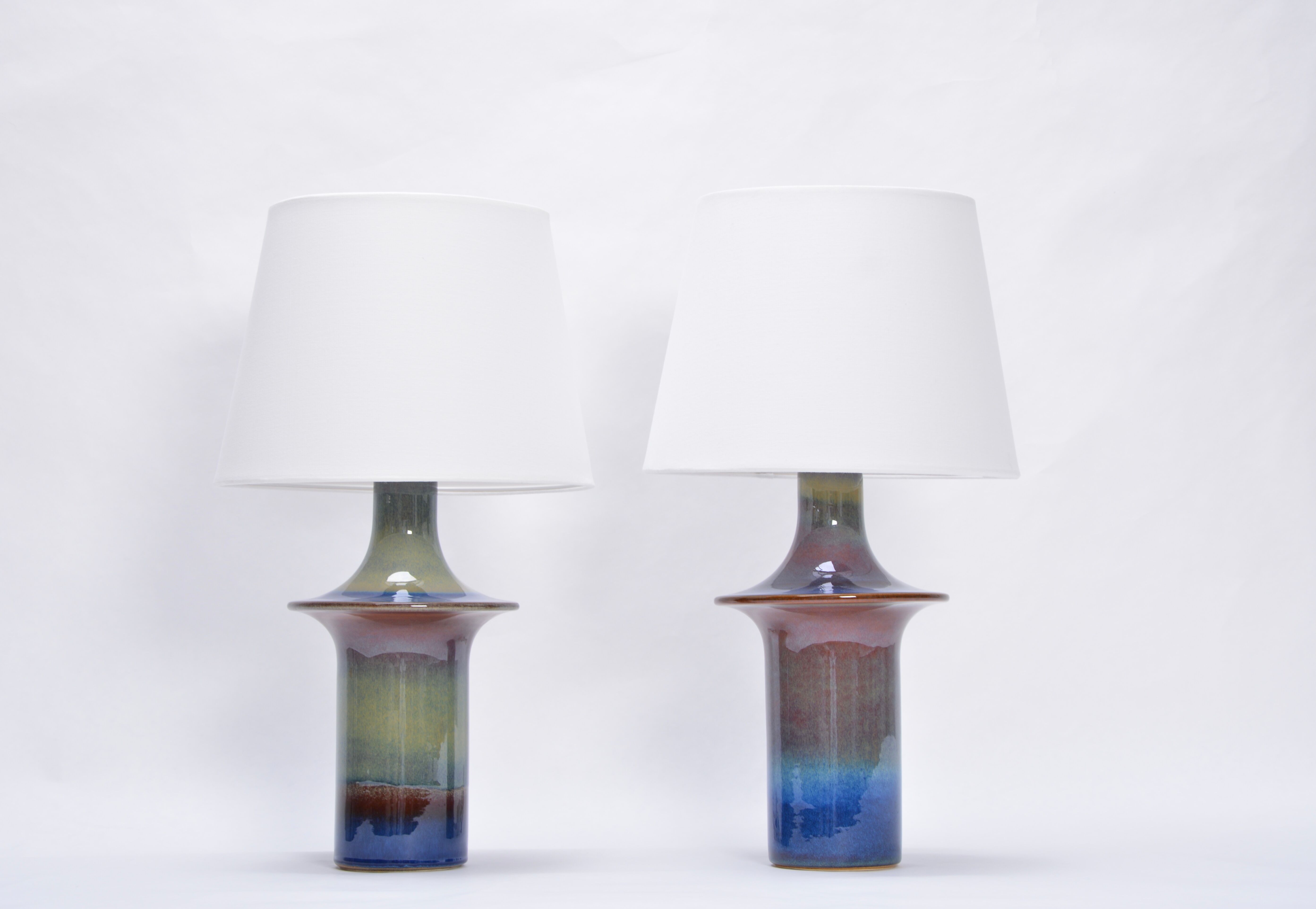 Tall Mid-Century Modern Danish Blue Table Lamps from Soholm, Set of 2