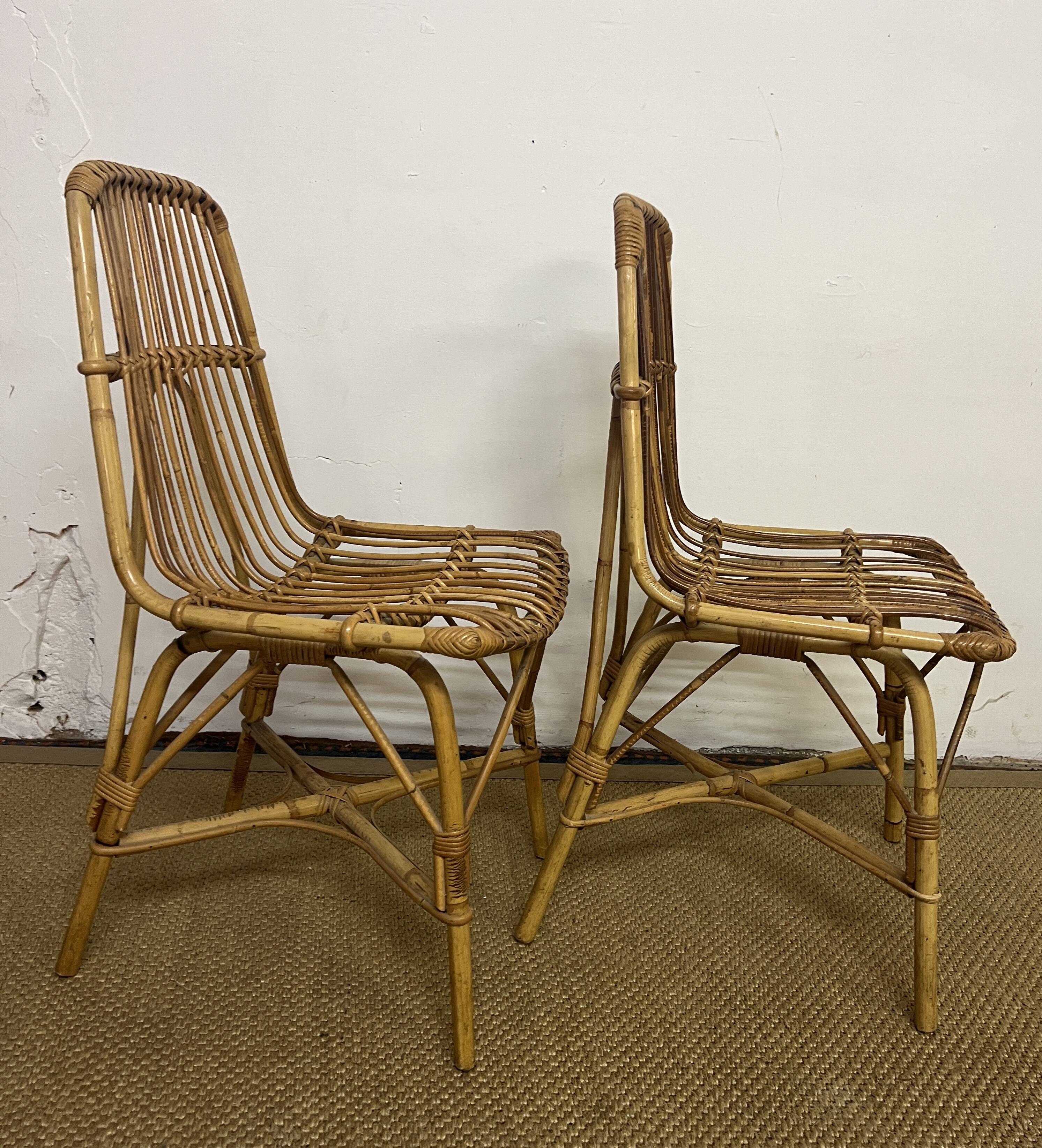 Paire de chaises en rotin & bambou