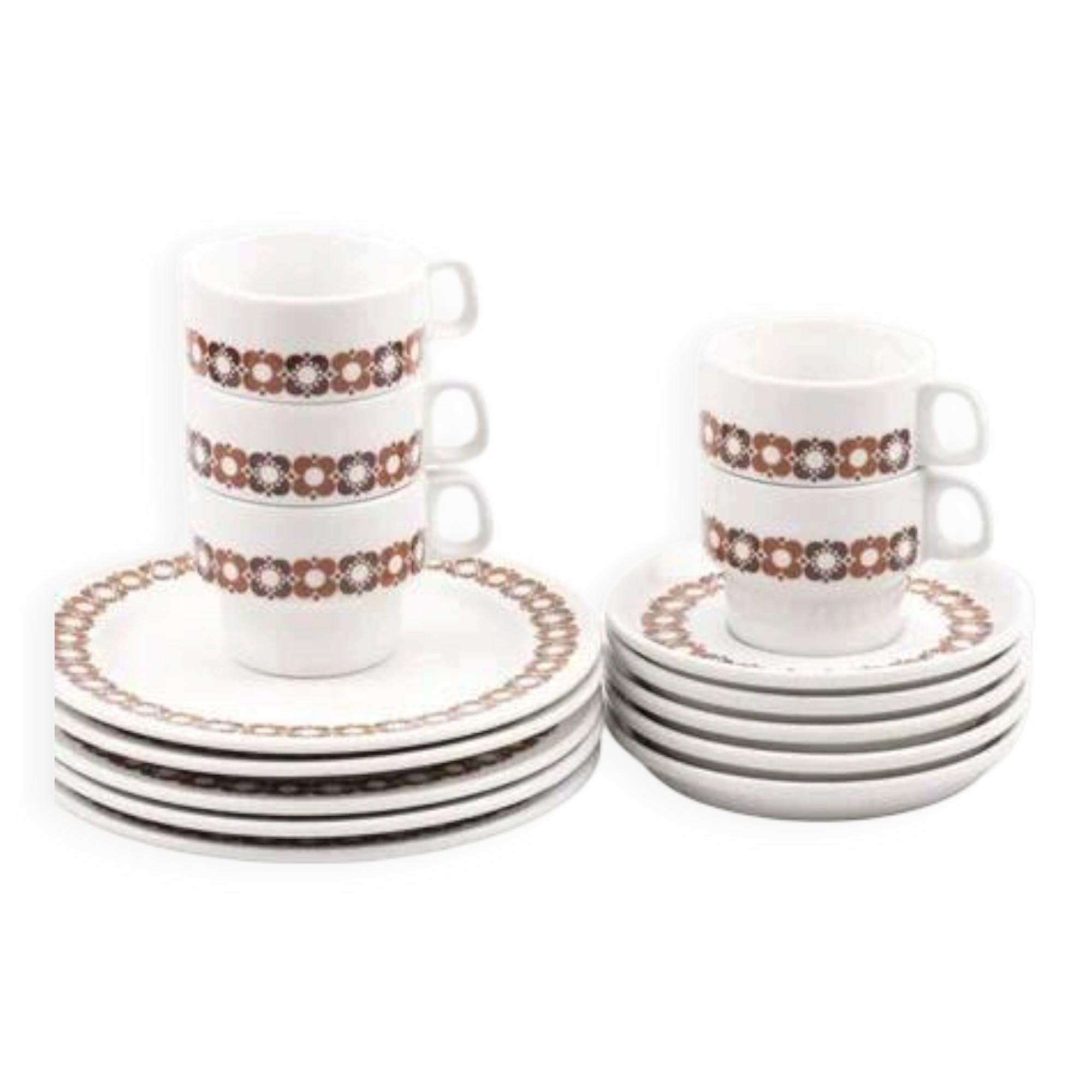 Set of 5 cups, 5 saucers and 5 dessert plates by Thomas in white porcelain.