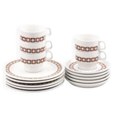 Set of 5 cups, 5 saucers and 5 dessert plates by Thomas in white porcelain.