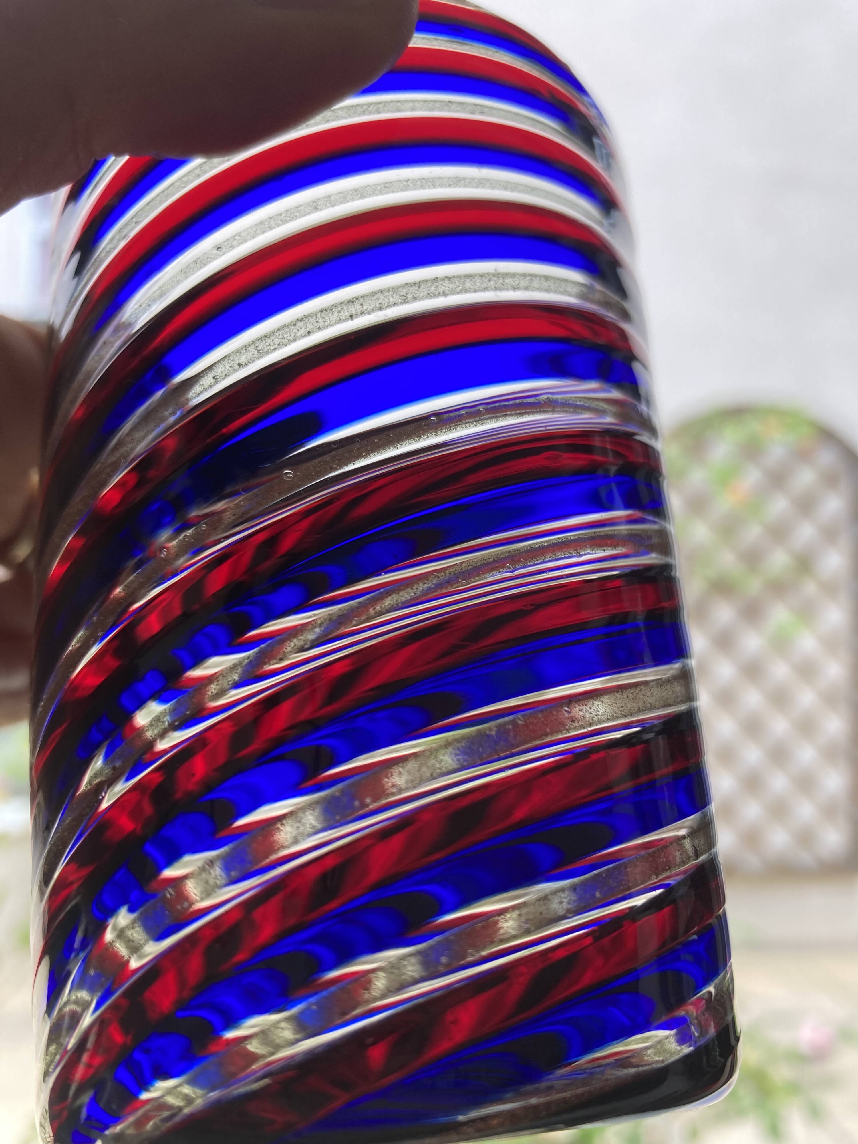 6 verres gobelets d'art Murano spirales tricolores