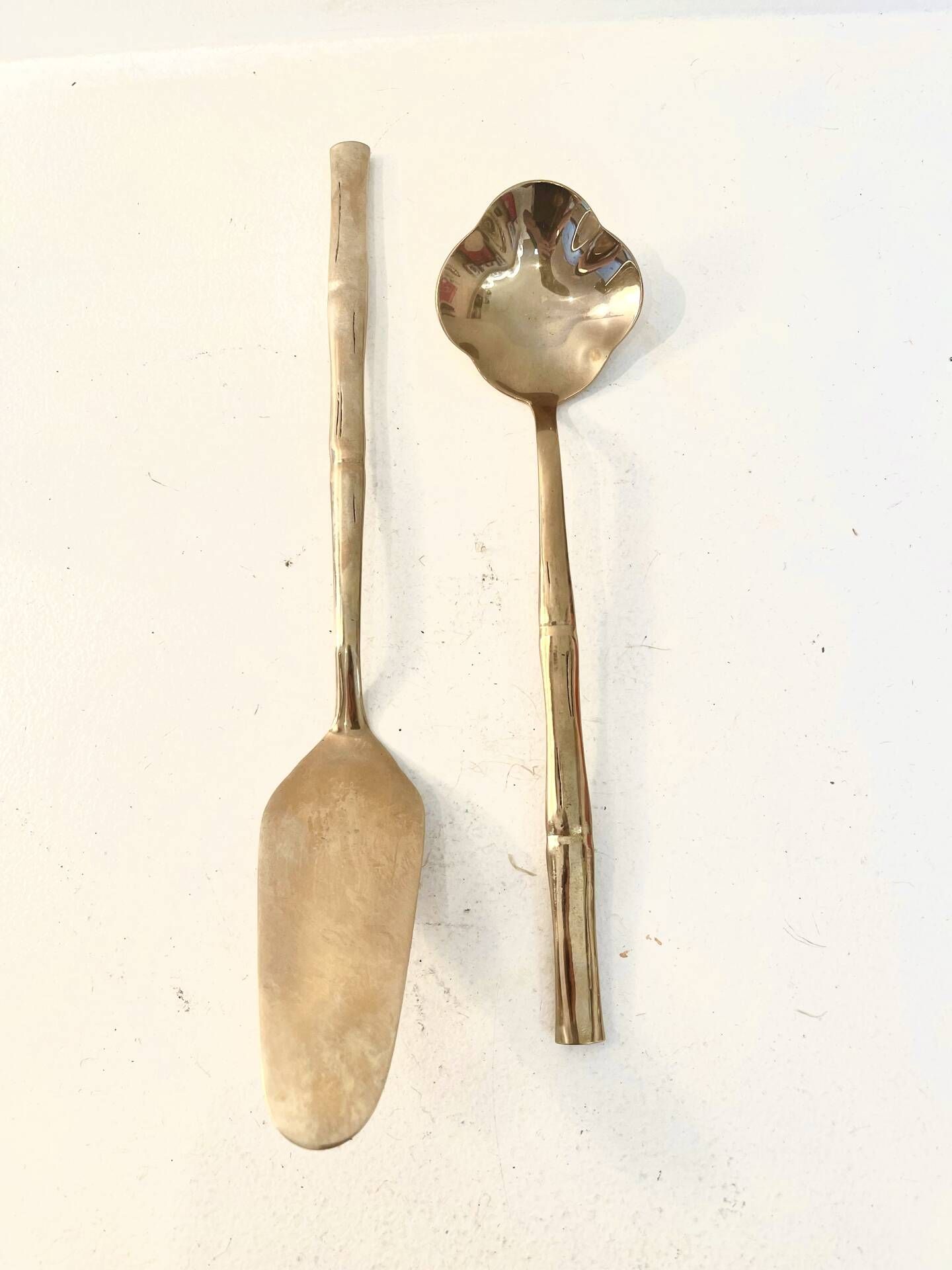 Vintage dessert cutlery duo, golden bamboo, Hollywood Regency - here