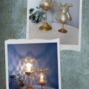 Duo desk lamps, vintage inspiration, bronze and ocher tulip glass