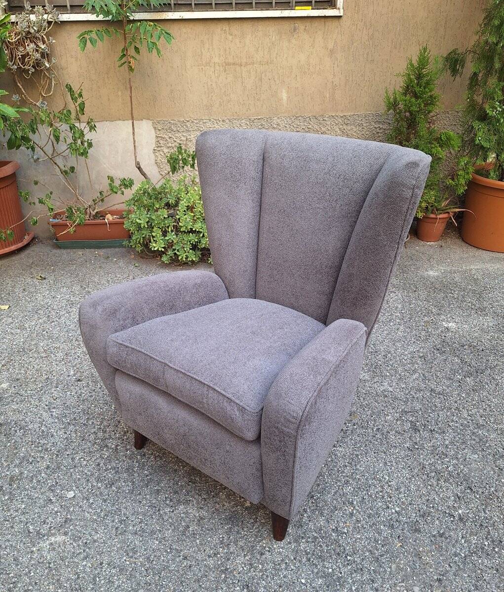 Bergère Armchair in Grey attributed to Paolo Buffa, 1940s