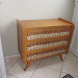 Vintage wood and rattan dresser