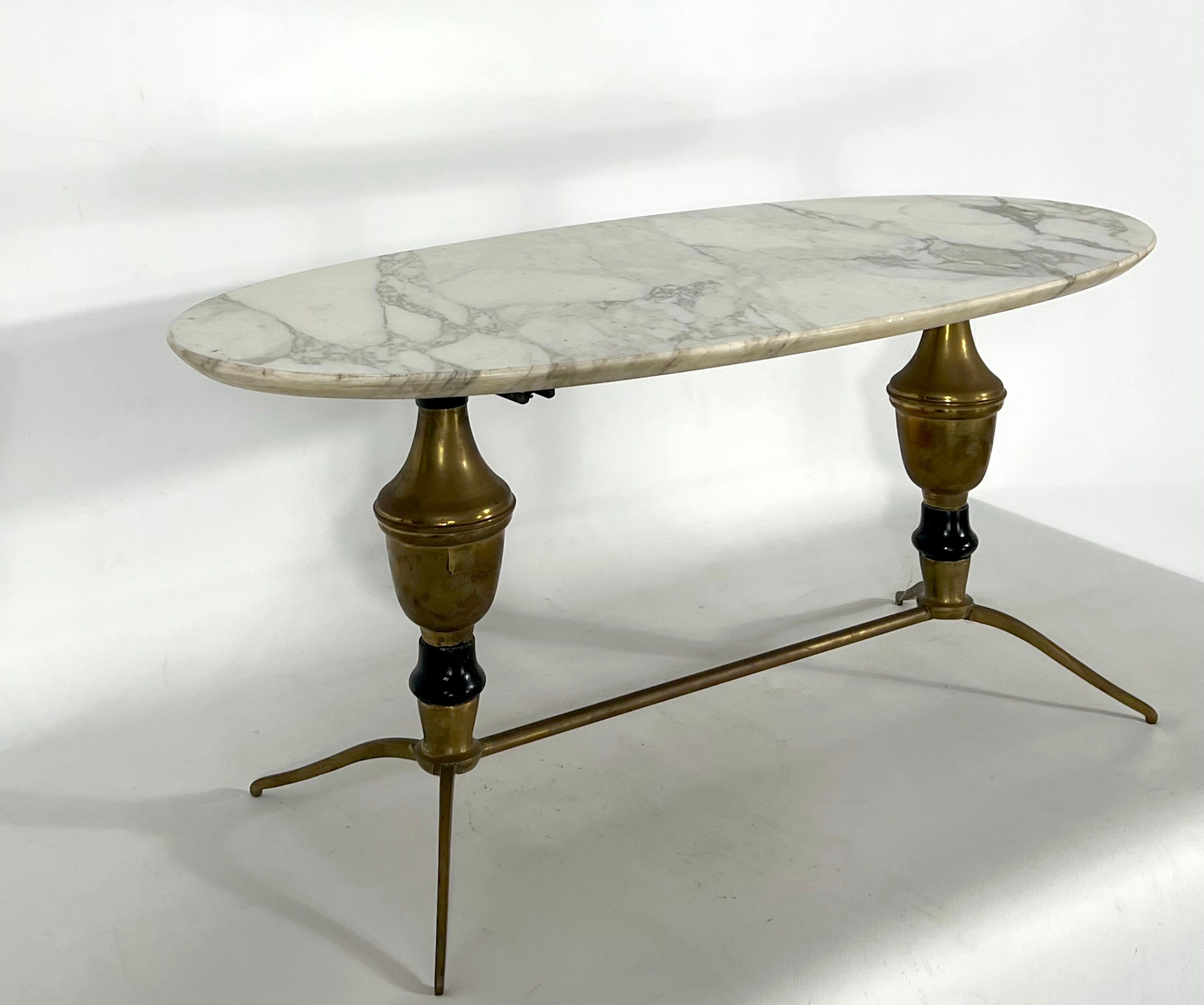 Vintage brass and marble coffee table. Italy 1950s