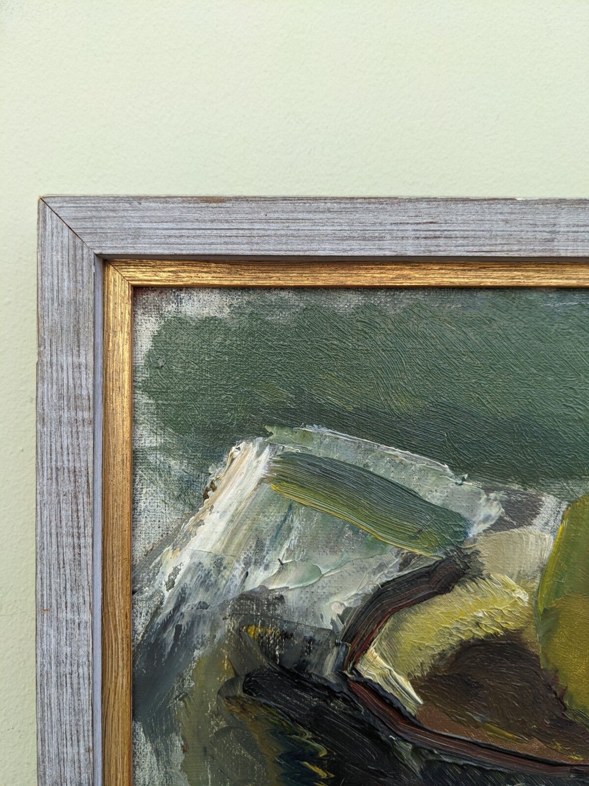 Mid-Century Modern "The Green Apple" Swedish Expressionist Still Life Oil Painting, Framed