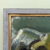 Mid-Century Modern "The Green Apple" Swedish Expressionist Still Life Oil Painting, Framed