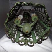 Lantern Cage 3 green lacquered metal lights work neatly from the 70s