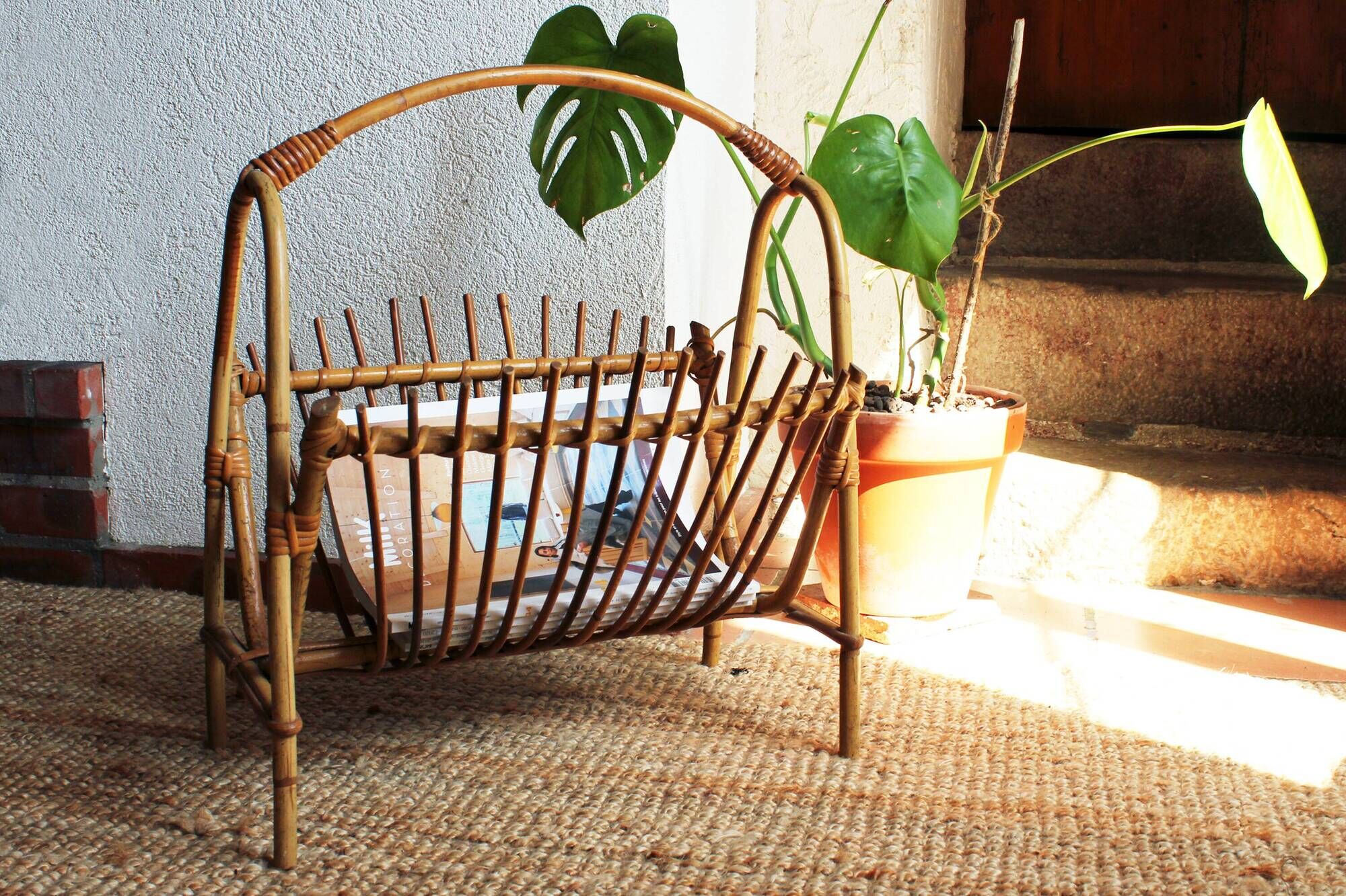 Wicker / rattan vintage magazine holder